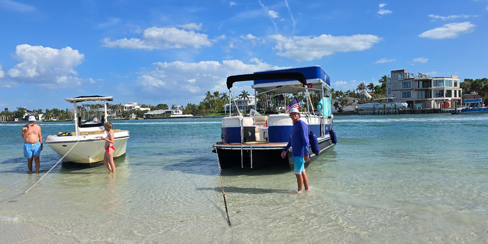 Siesta Funship anchored in shallow water near Siesta Key